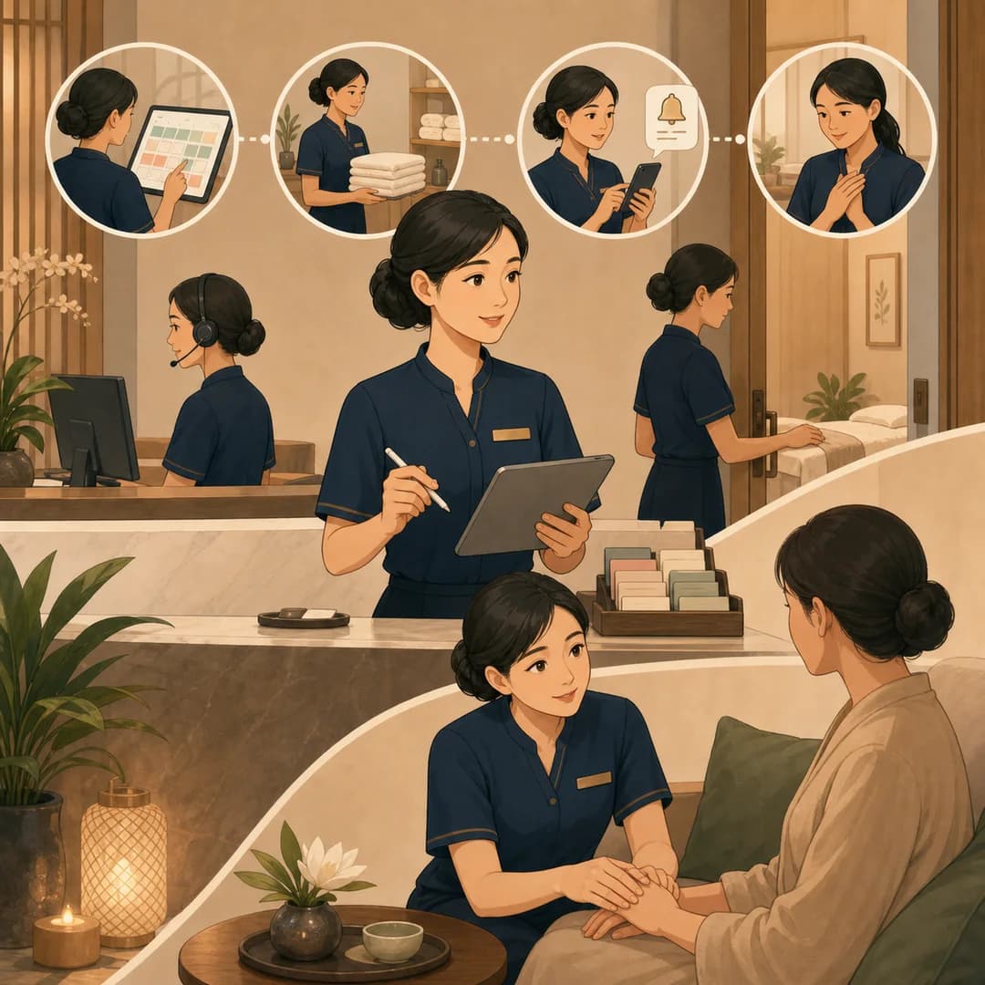 Quản lý spa điều phối lịch hẹn, phòng và chăm sóc một yêu cầu nhạy cảm của khách