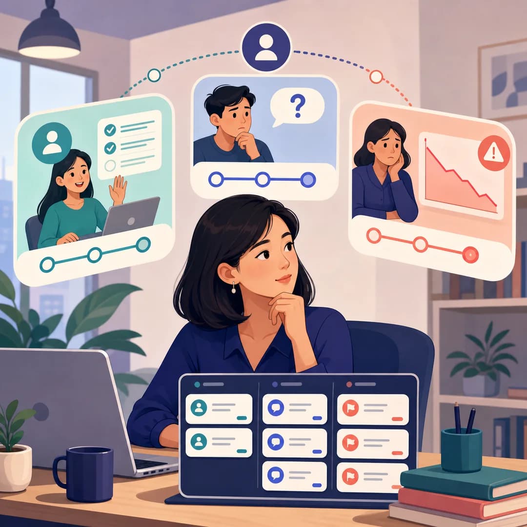 Trưởng nhóm chăm sóc khách hàng SaaS theo dõi onboarding, hỗ trợ và tín hiệu cần con người trao đổi