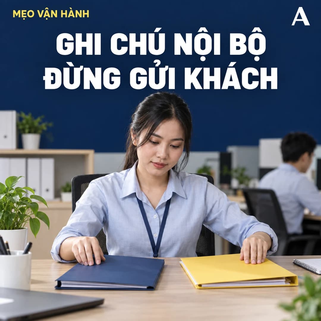 Nhân viên Việt Nam tách hai tập hồ sơ khác màu tại bàn chăm sóc khách hàng, không thấy thông tin cá nhân