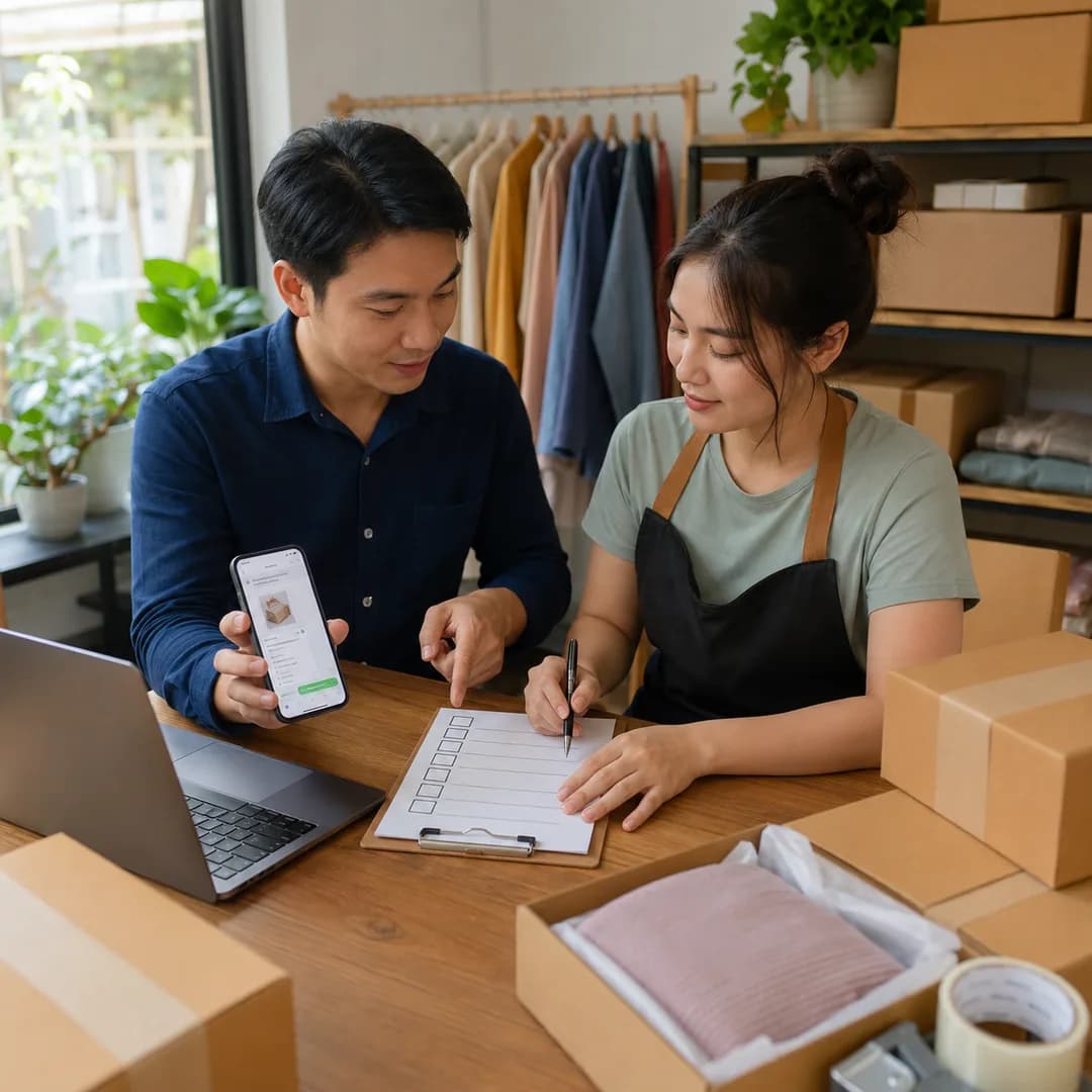 Chuyên gia ATECH cùng chủ shop Việt Nam khảo sát một luồng vận hành đa kênh
