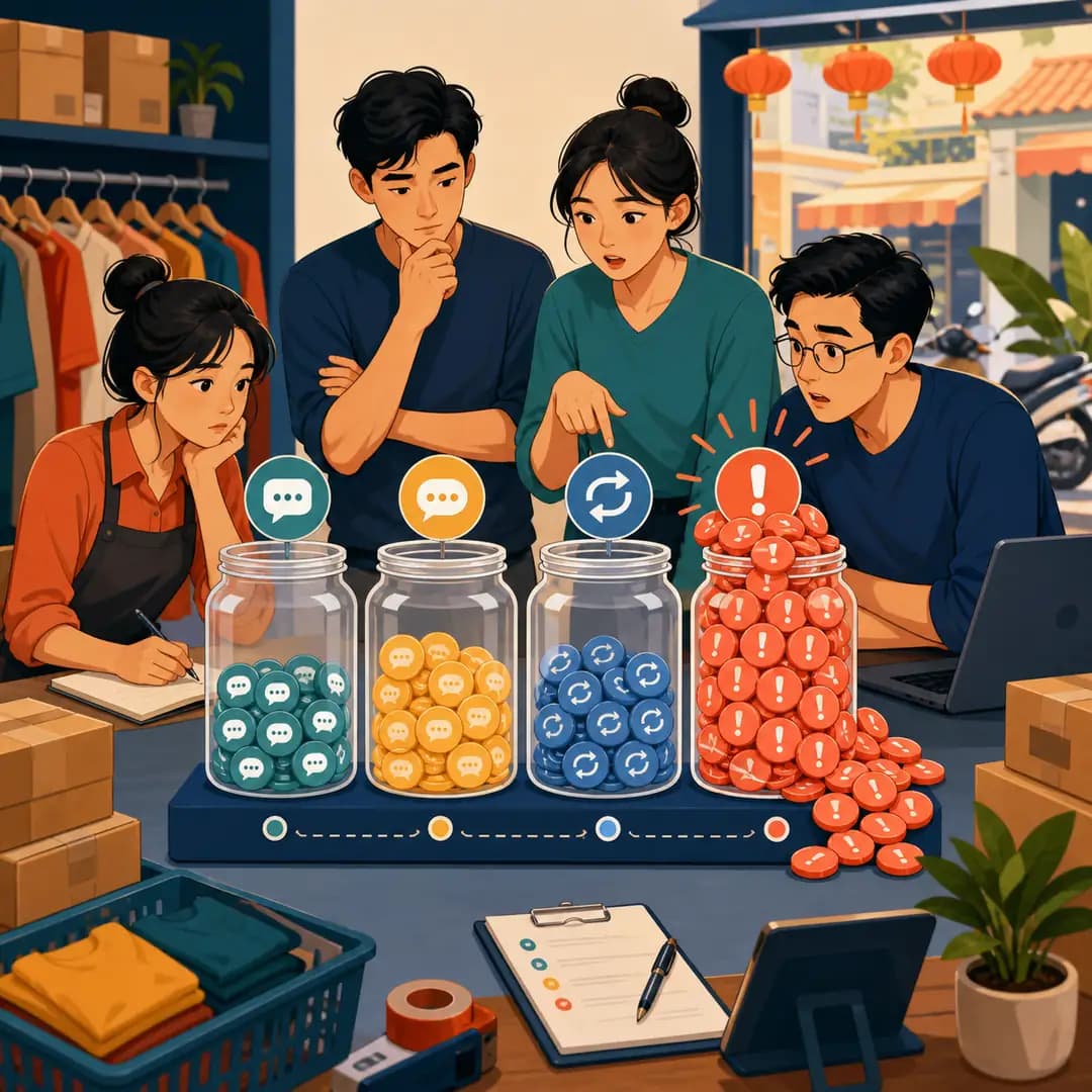 Đội ngũ shop nhìn các hũ chỉ báo tin nhắn đang đầy lên