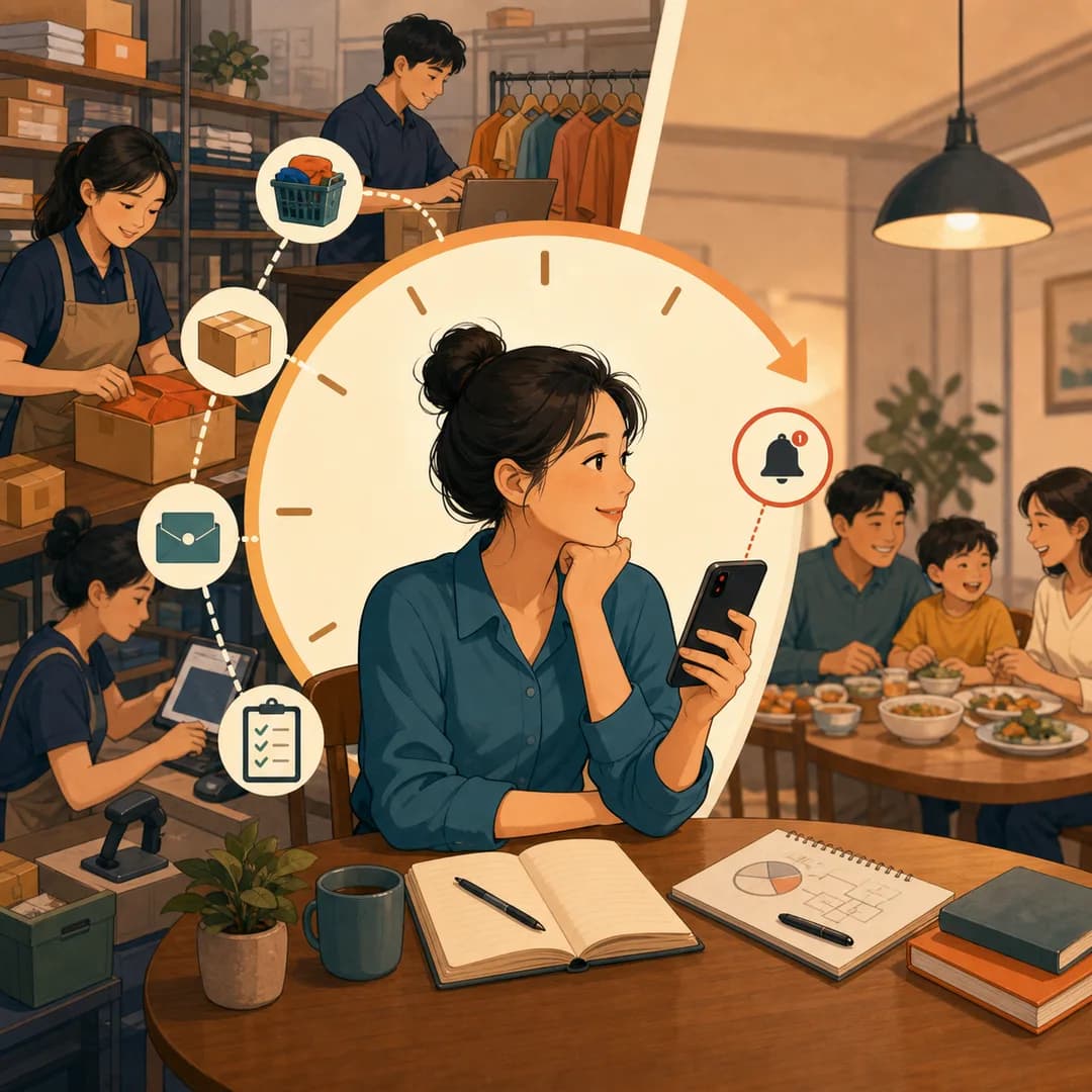 Chủ shop có khoảng thời gian yên để lập kế hoạch và ăn cùng gia đình trong khi việc thường được theo dõi