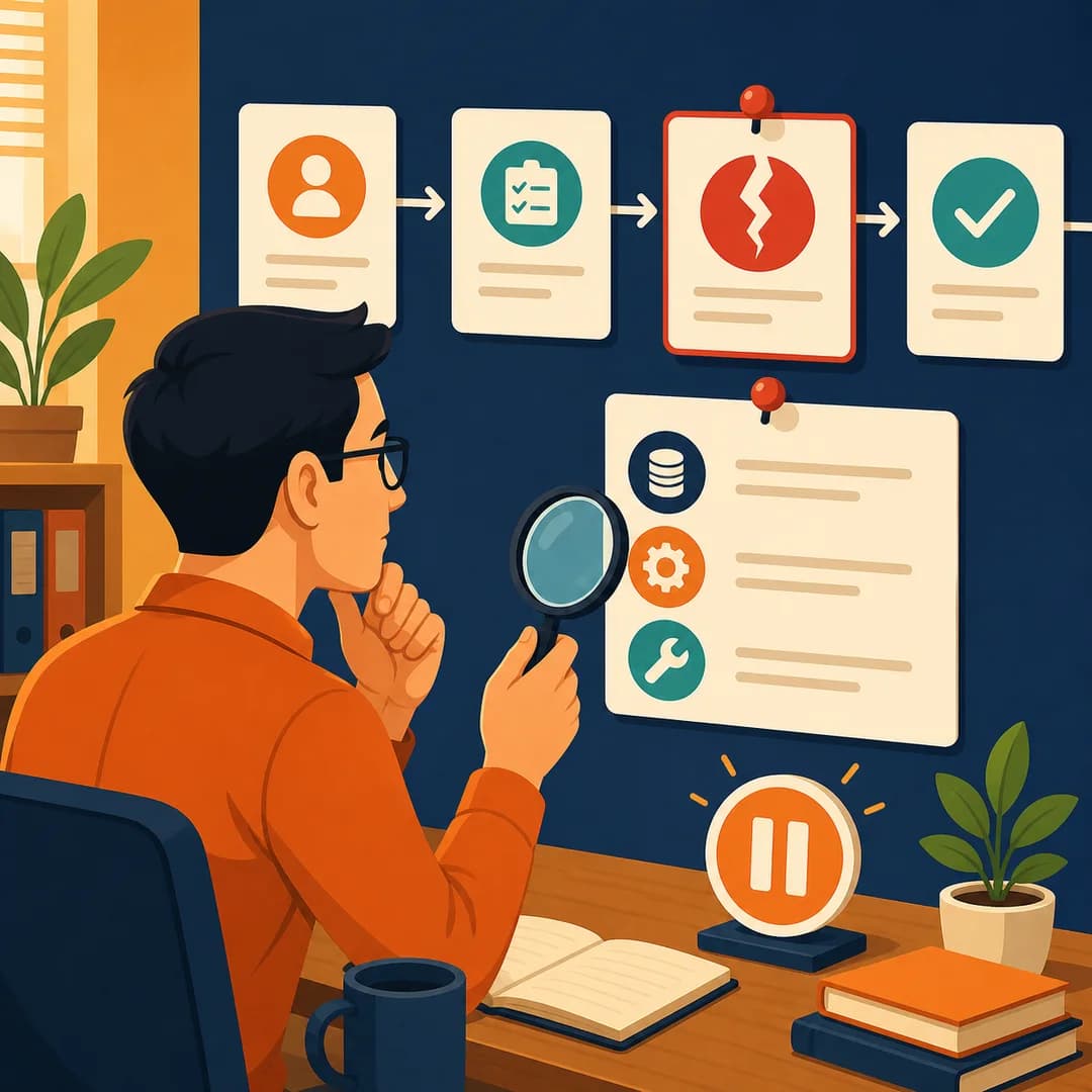 Người kiểm duyệt dừng luồng việc và ghim thẻ lỗi cạnh nguồn, hành động và cách sửa