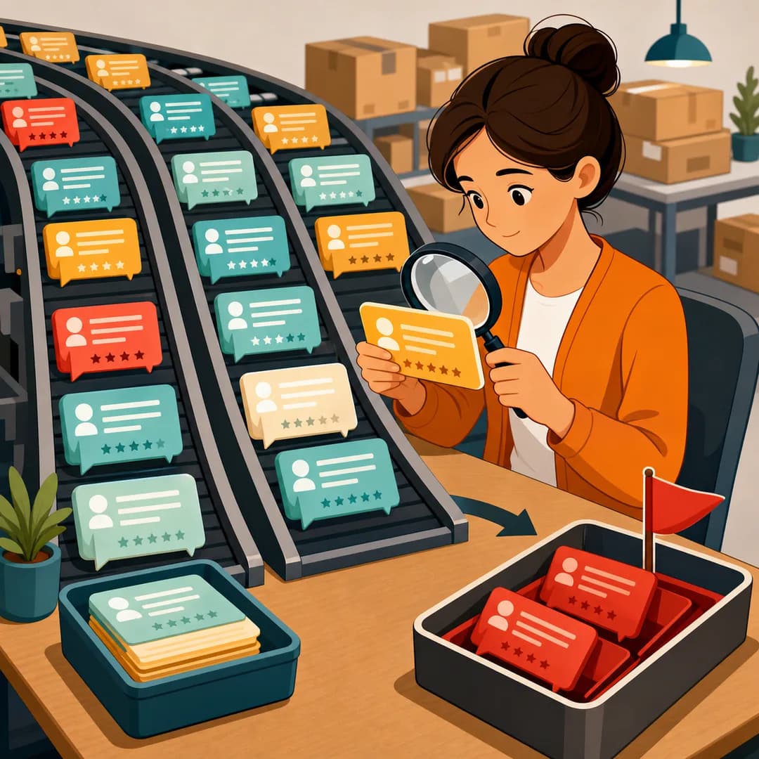 Người kiểm duyệt dùng kính lúp kiểm tra mẫu thẻ hội thoại từ nhiều luồng xử lý song song