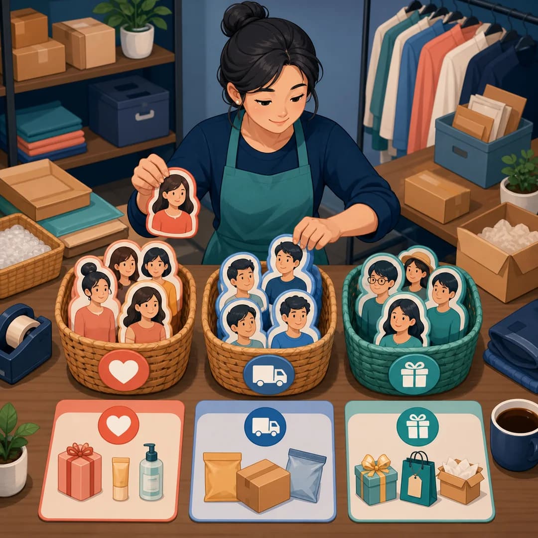 Chủ shop phân các hình khách hàng vào ba giỏ theo nhu cầu và lịch sử mua