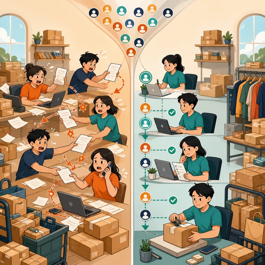Hai đội shop nhận cùng một luồng khách nhưng dùng hai cách bàn giao khác nhau