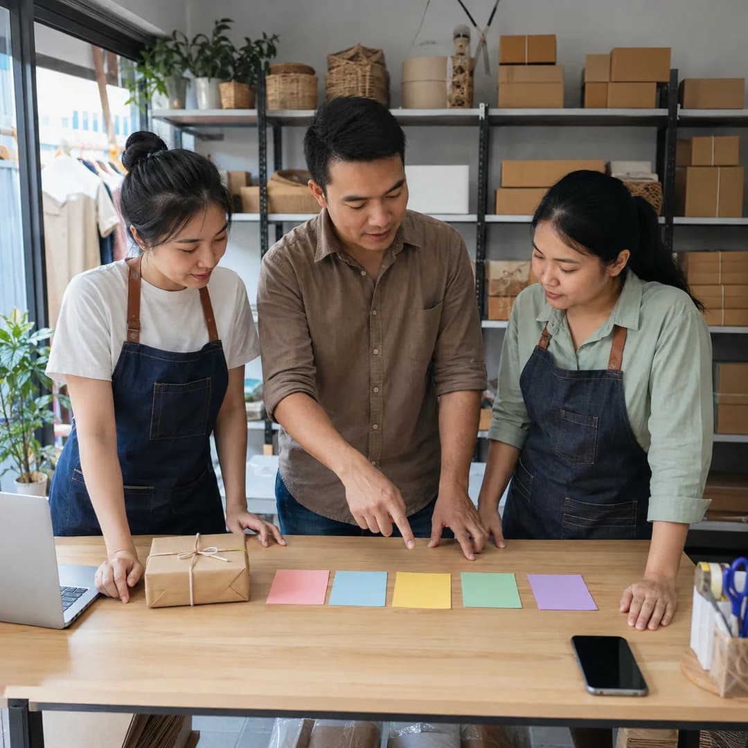 Đội vận hành shop Việt Nam theo dõi kế hoạch bảy ngày và kiểm kiện hàng đạt chuẩn