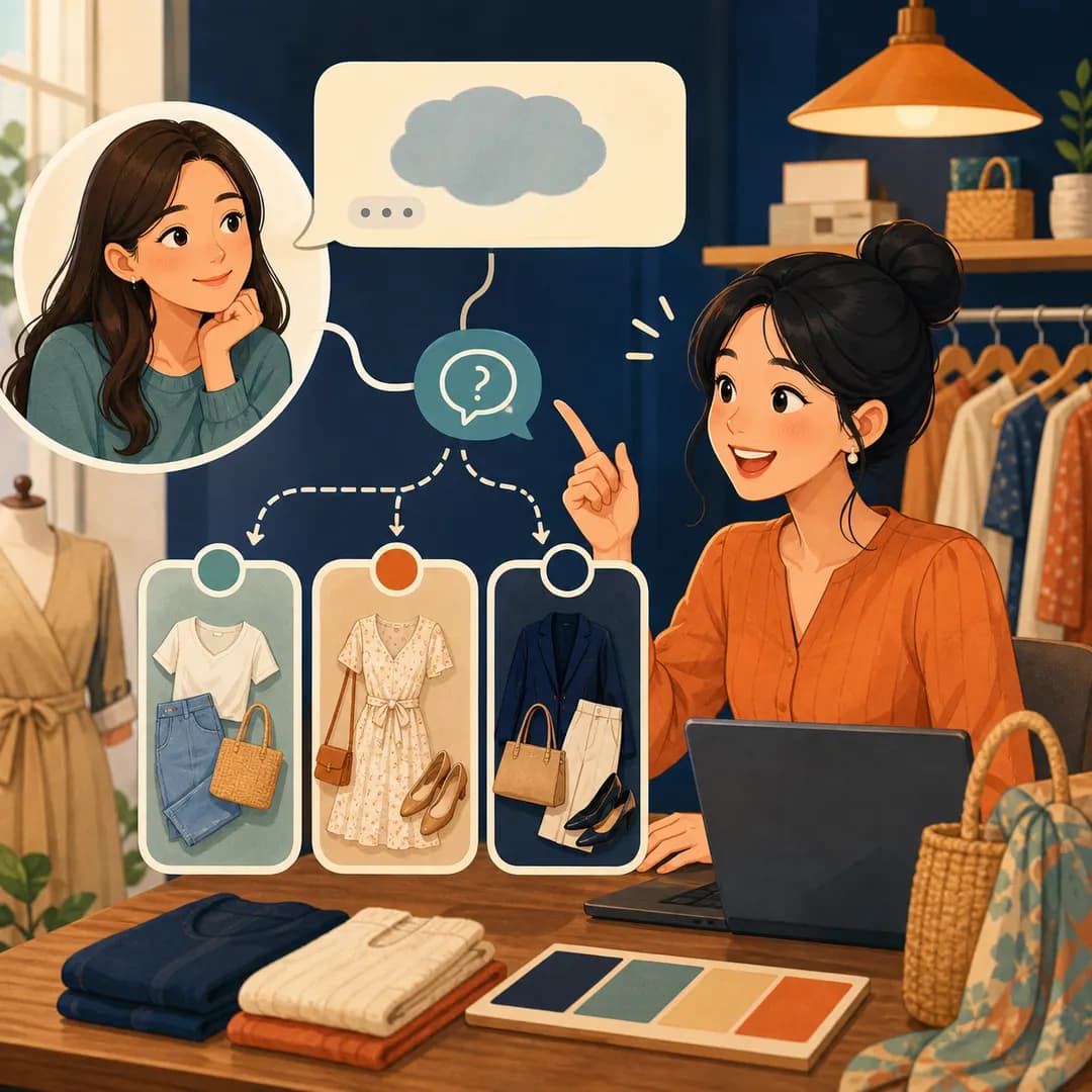 Nhân viên shop hỏi một câu để tách nhu cầu mơ hồ thành ba lựa chọn sản phẩm rõ