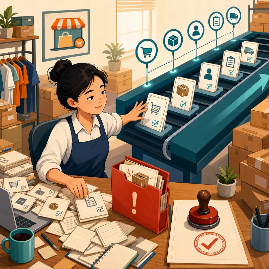 Chủ shop chuyển thẻ việc lặp lên một đường quy trình và giữ hồ sơ ngoại lệ để duyệt