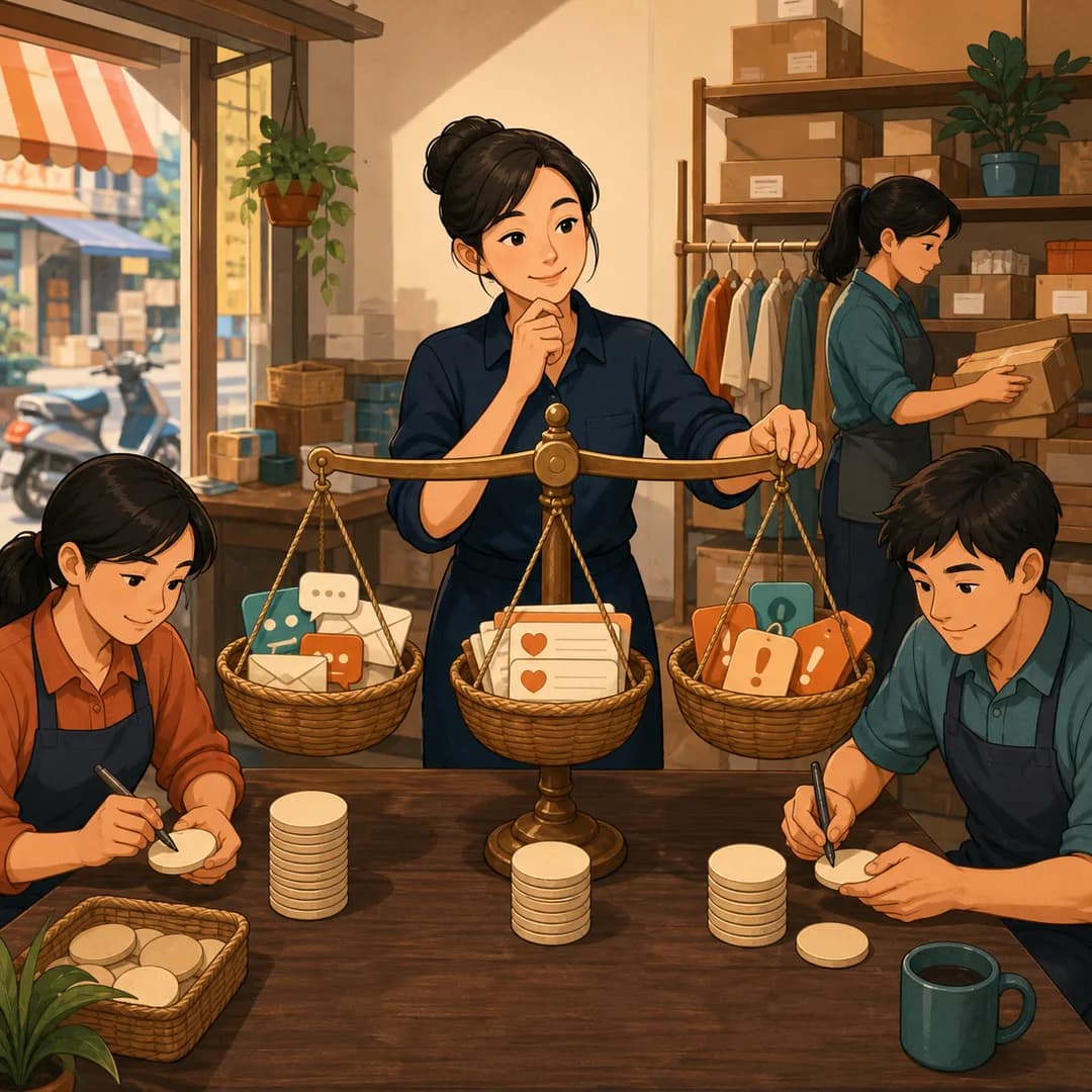 Trưởng nhóm cân các giỏ công việc để xếp số người phù hợp cho từng ca