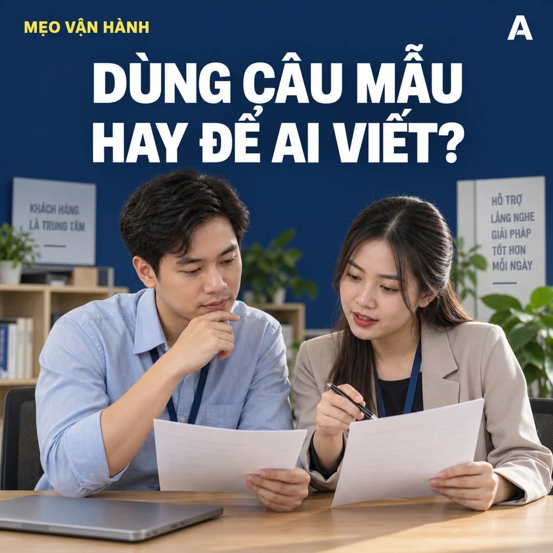 Hai nhân viên Việt Nam cùng so sánh hai phiếu trả lời bên một máy tính xách tay tại quầy chăm sóc khách hàng