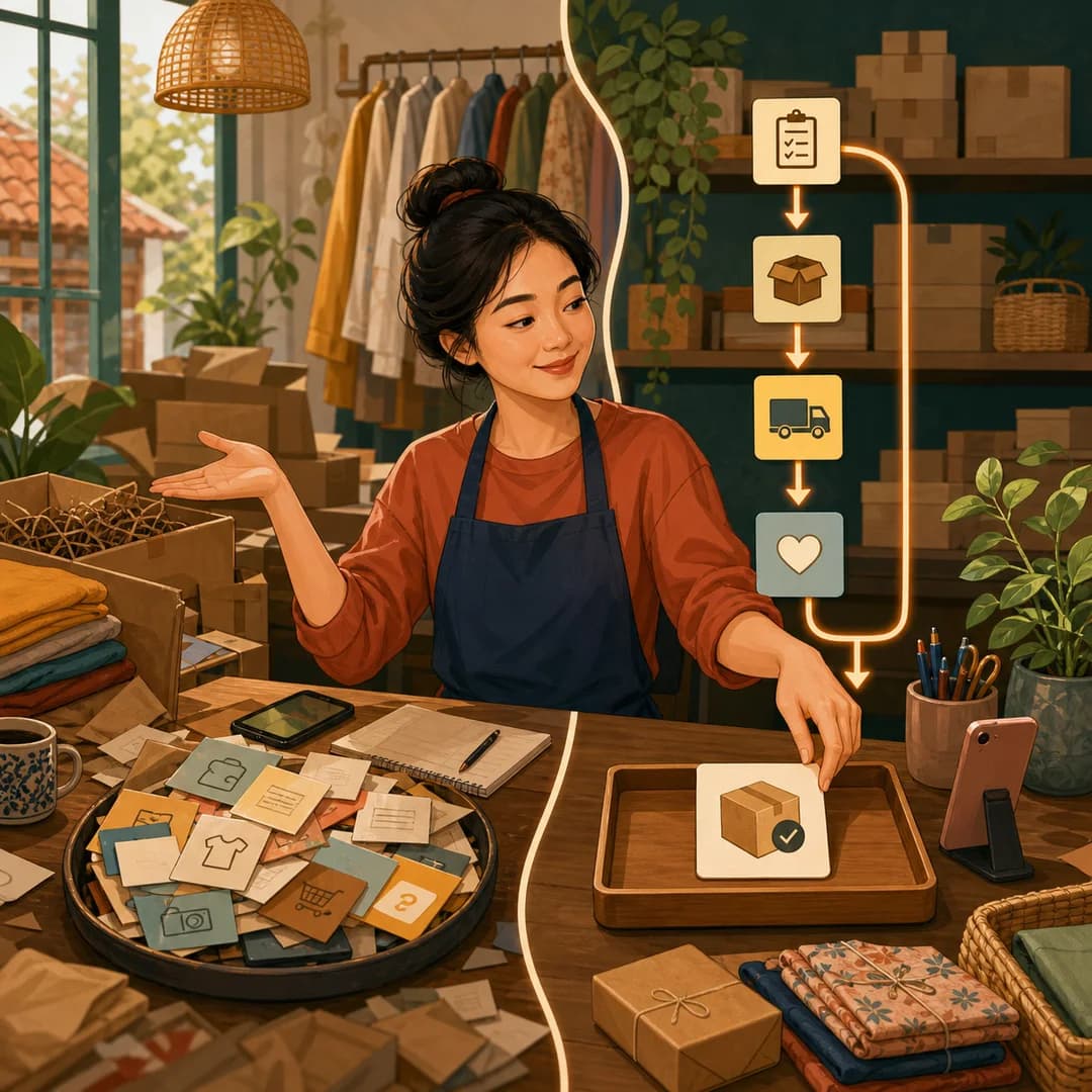 Các thẻ tín hiệu vận hành dẫn từng bước đến bảng doanh thu ở cuối đường