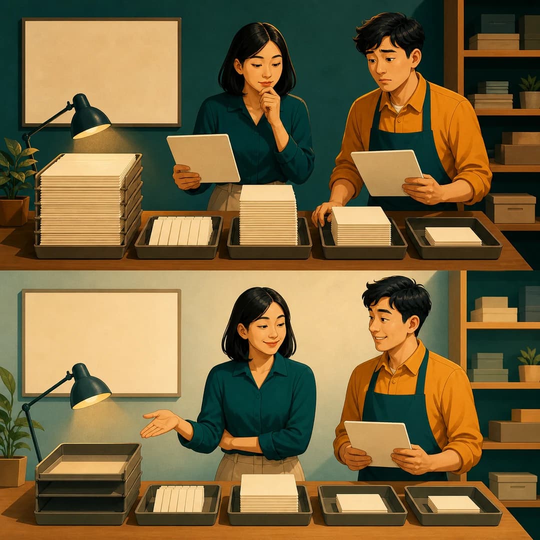 Minh họa 2D đội ngũ so sánh các khay việc trước và sau khi thêm người