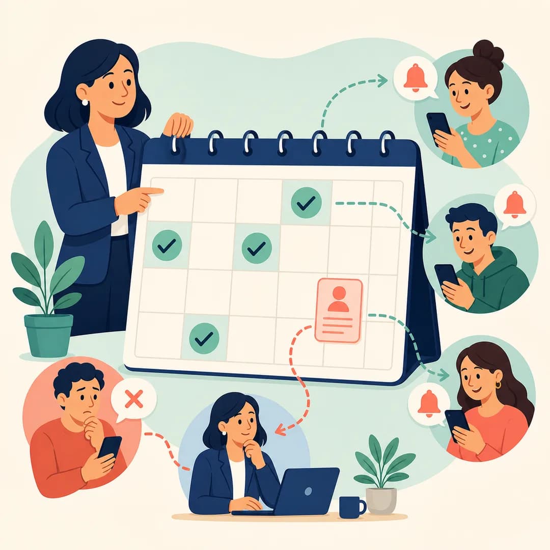 Quản lý dịch vụ điều phối lịch hẹn, lời nhắc và một trường hợp ngoại lệ được chuyển lại cho người