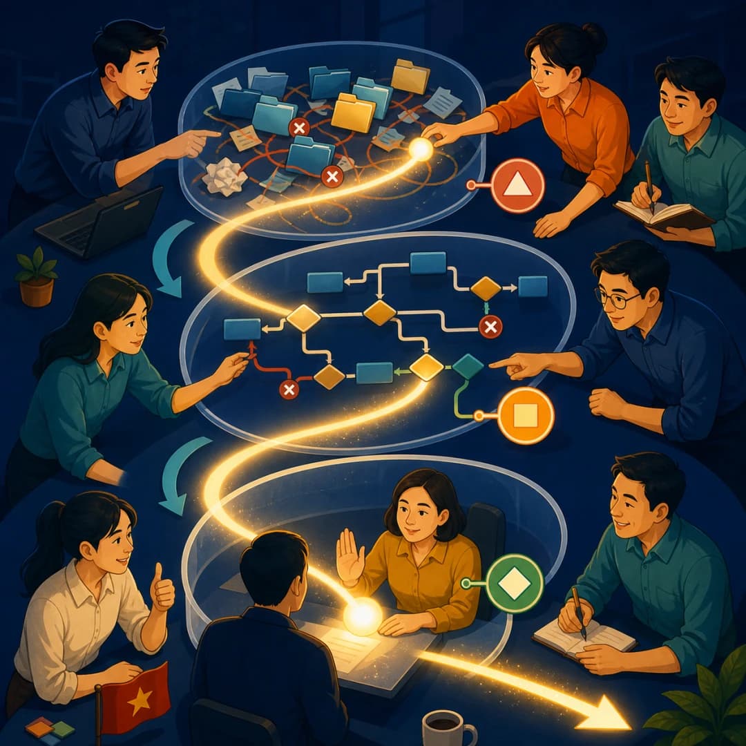 Nhóm vận hành sửa dần một đường đi qua các vòng thử phản hồi và nghiệm thu