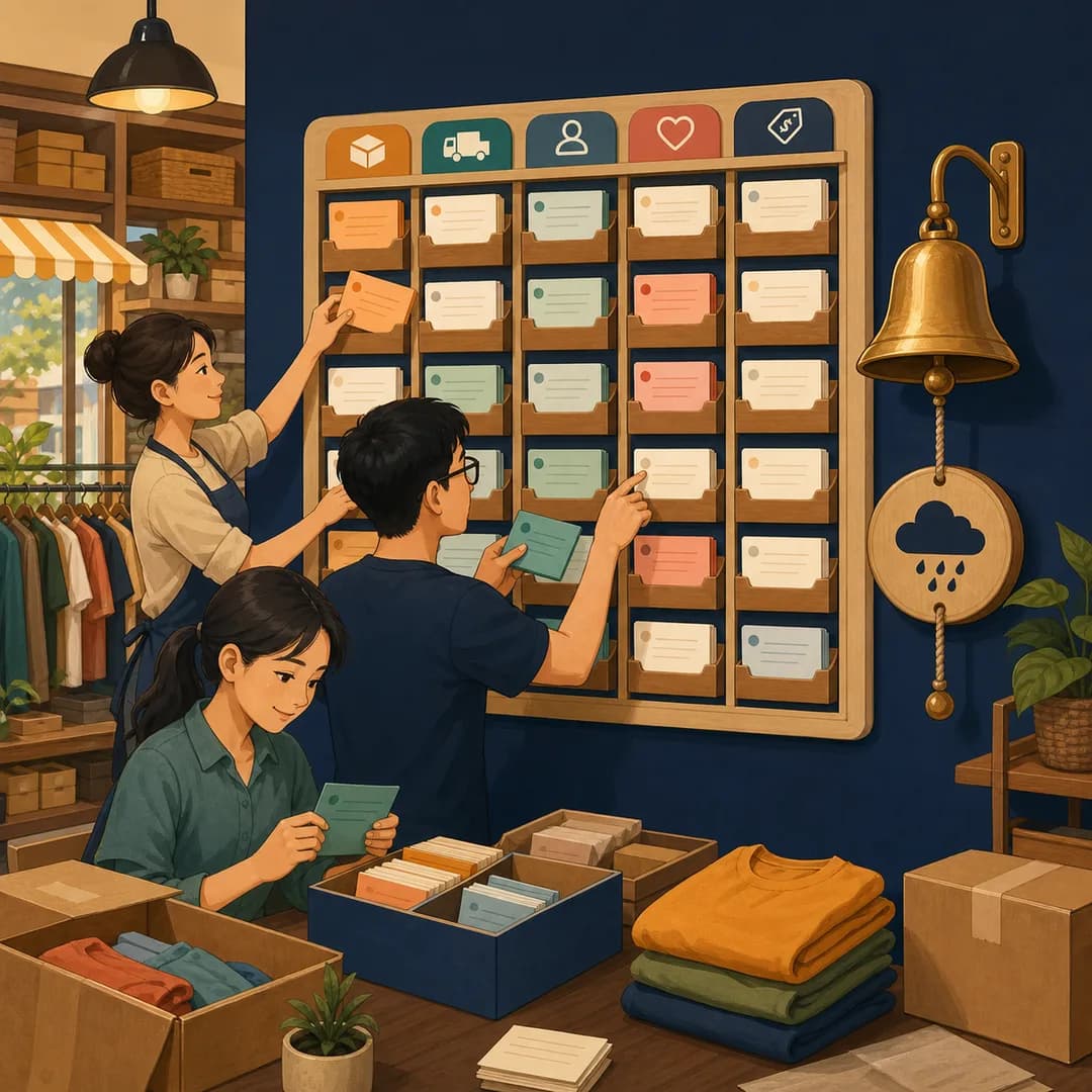 Đội shop gom việc vào bảng theo khung và dùng chuông riêng cho ngoại lệ