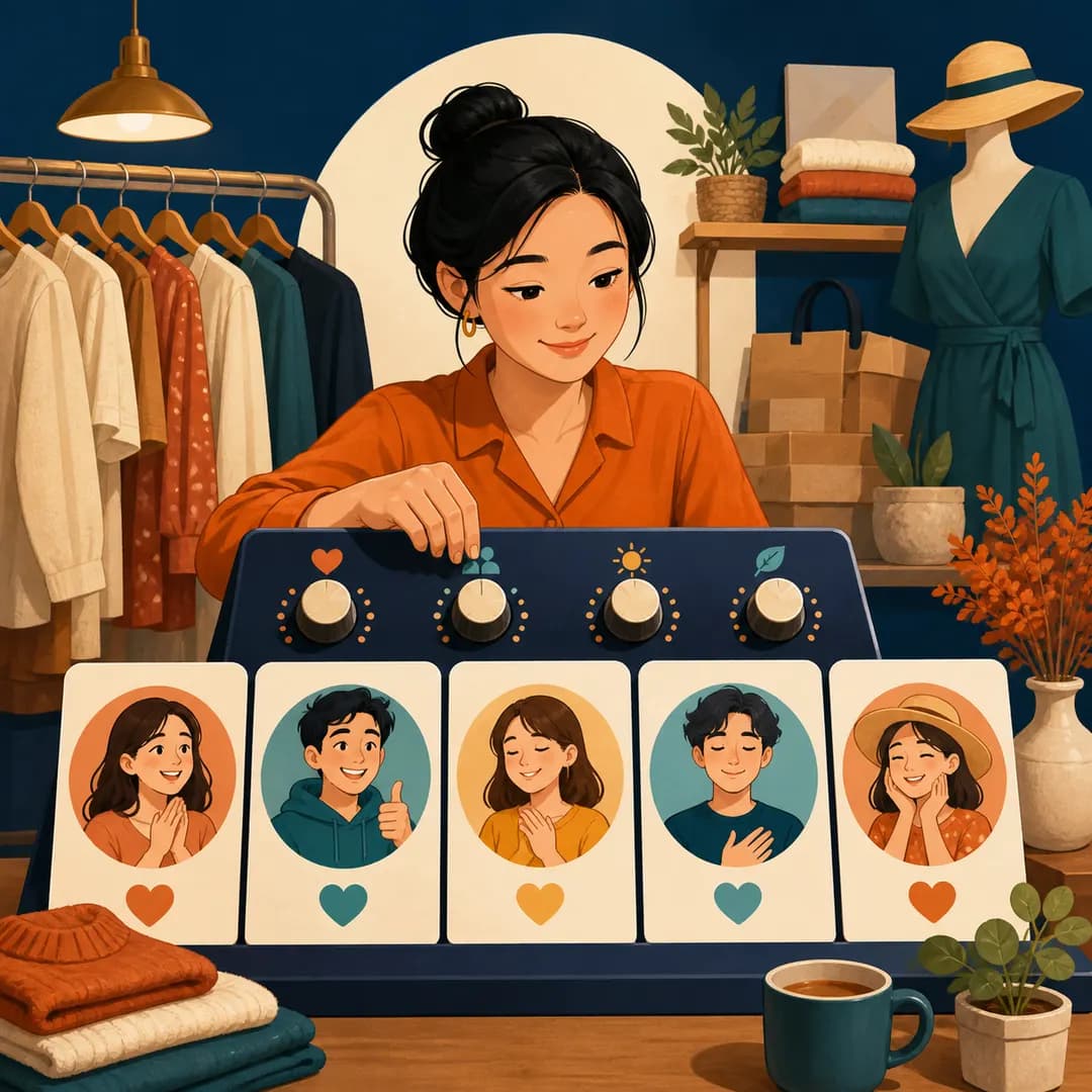 Chủ shop chỉnh các núm giọng điệu bên trên một hàng thẻ phản hồi đồng nhất