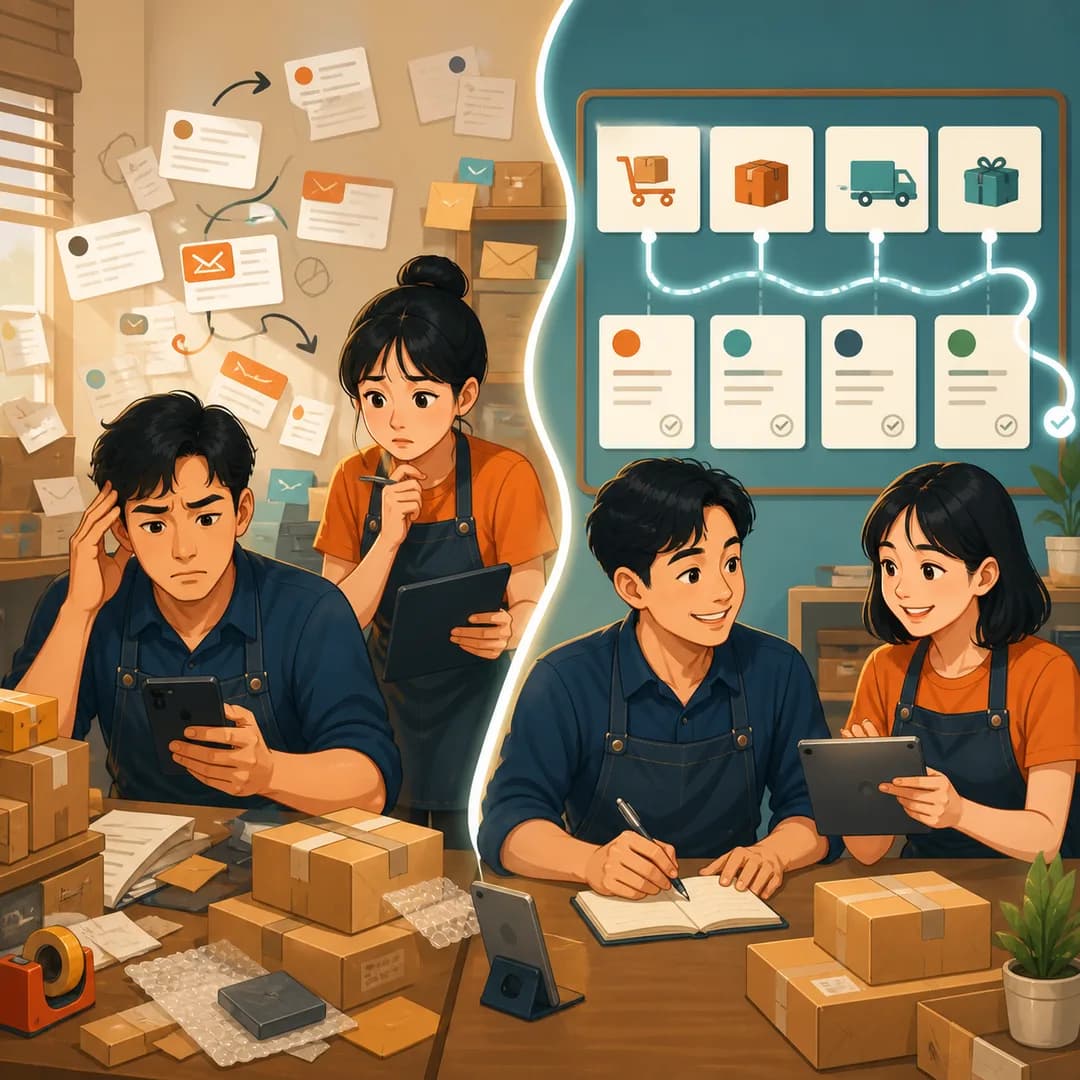 Hai phiên bản một ngày làm việc của đội shop trước và sau khi sắp lại quy trình