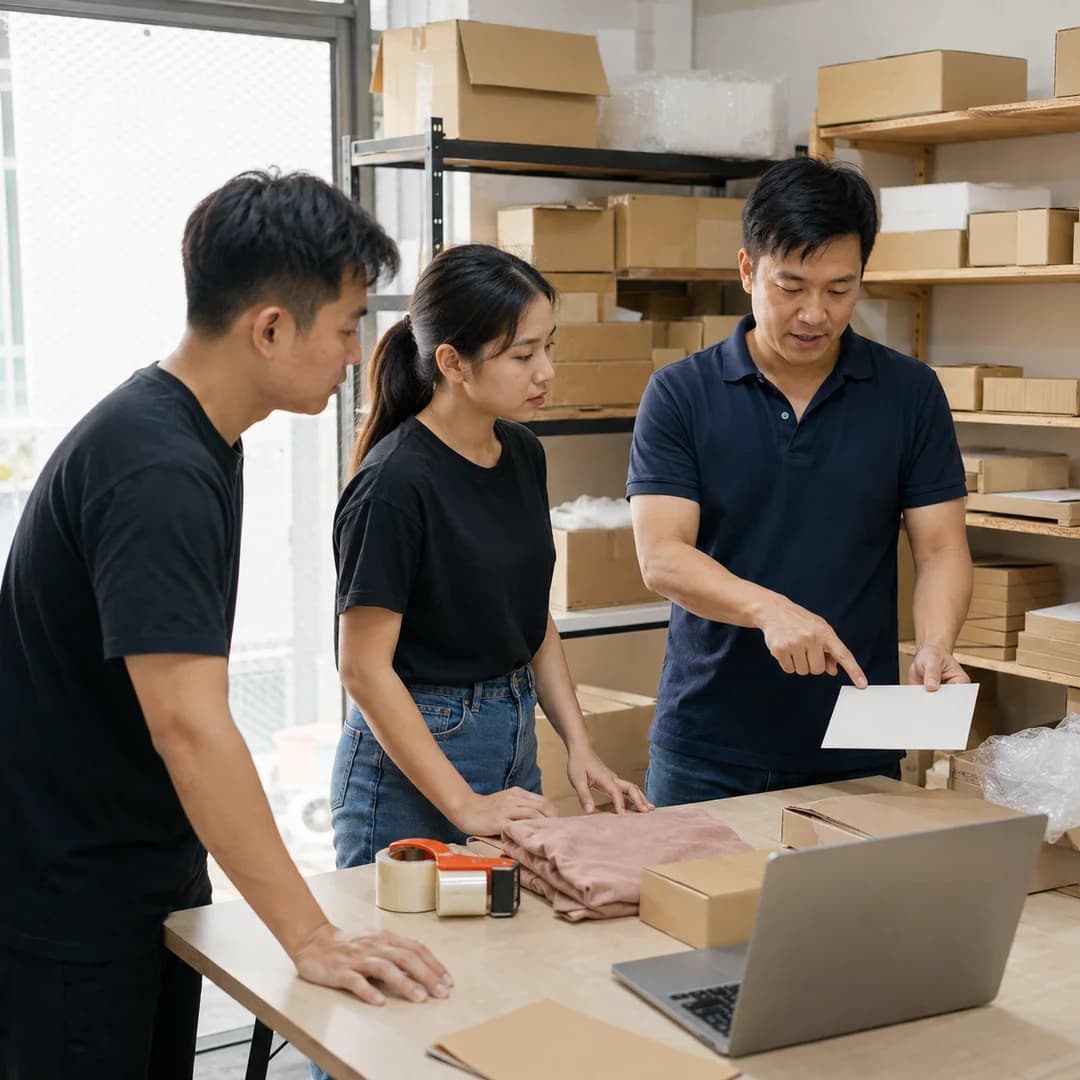 Chủ shop Việt Nam đánh dấu hàng chờ tại từng khâu xác nhận lấy hàng đóng gói và bàn giao