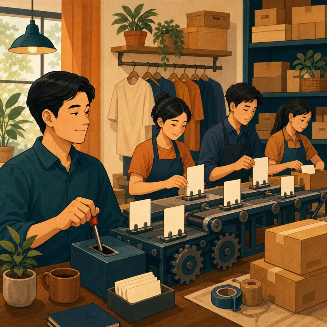 Chủ shop ngồi yên quan sát một guồng việc đơn giản chạy dưới sự kiểm soát của đội ngũ