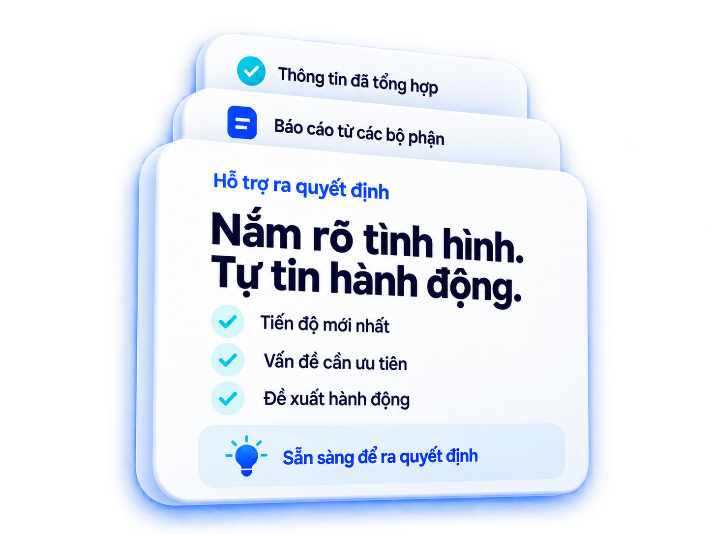 Minh họa thông tin tổng hợp, tiến độ mới nhất và đề xuất hành động.