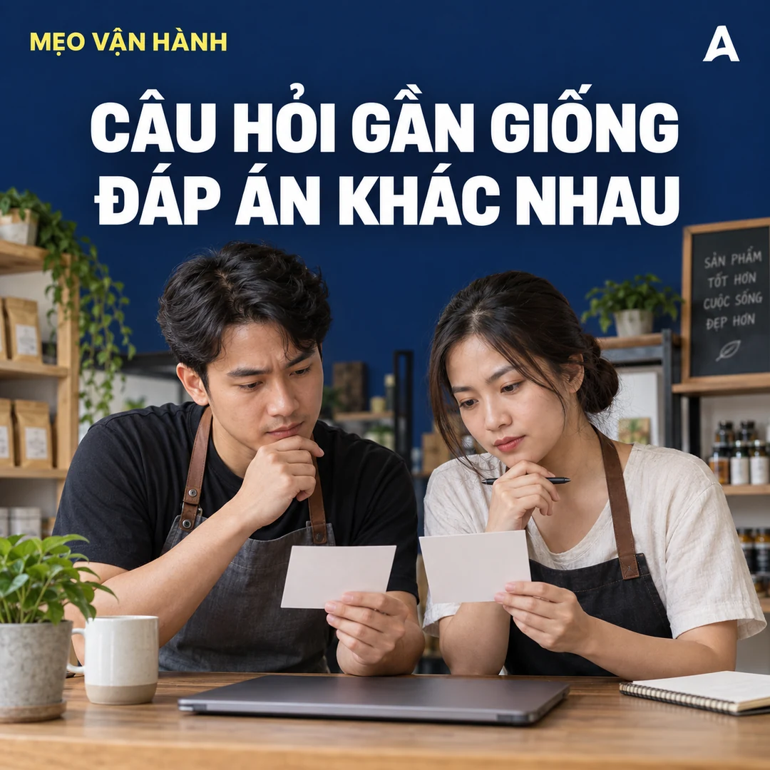 Hai nhân viên Việt Nam so sánh hai thẻ tình huống đặt cạnh nhau trên bàn