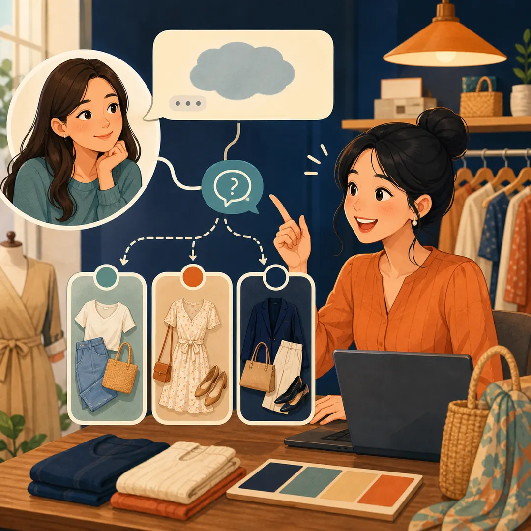 Nhân viên shop hỏi một câu để tách nhu cầu mơ hồ thành ba lựa chọn sản phẩm rõ